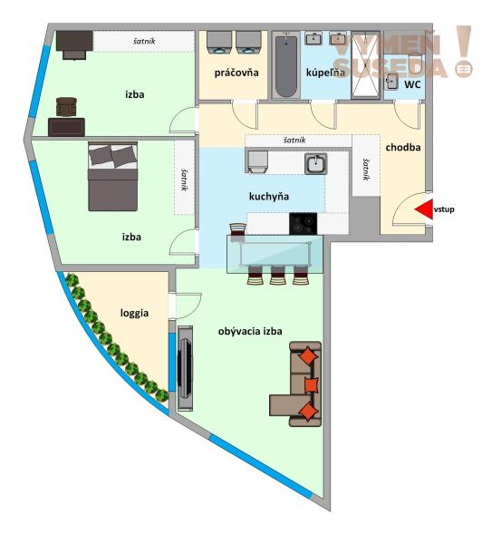 PREDANÉ  - VÝNIMOČNÝ priestranný 3 IZB. BYT s loggiou, SKY PARK, STARÉ MESTO, BA I.