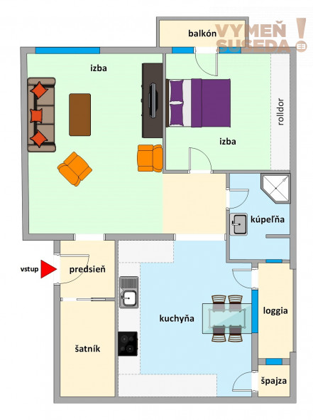 PREDANÉ – Unikátny veľkometrážny 2 izb. byt 84m2 s balkónom a loggiou, Staré Mesto Koreničova ulica - PALISÁDY