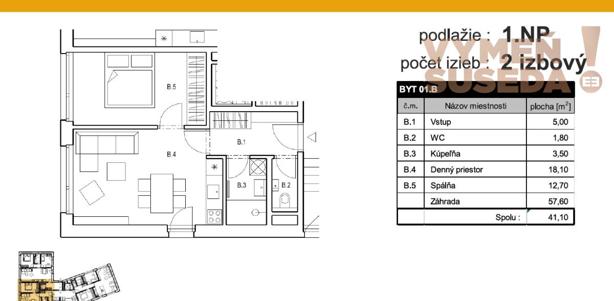 Predané ! - 2 IZB. BYT, NOVOSTAVBA S PREDZÁHRADKOU 57,60m2, HORSKÝ PARK, BA I