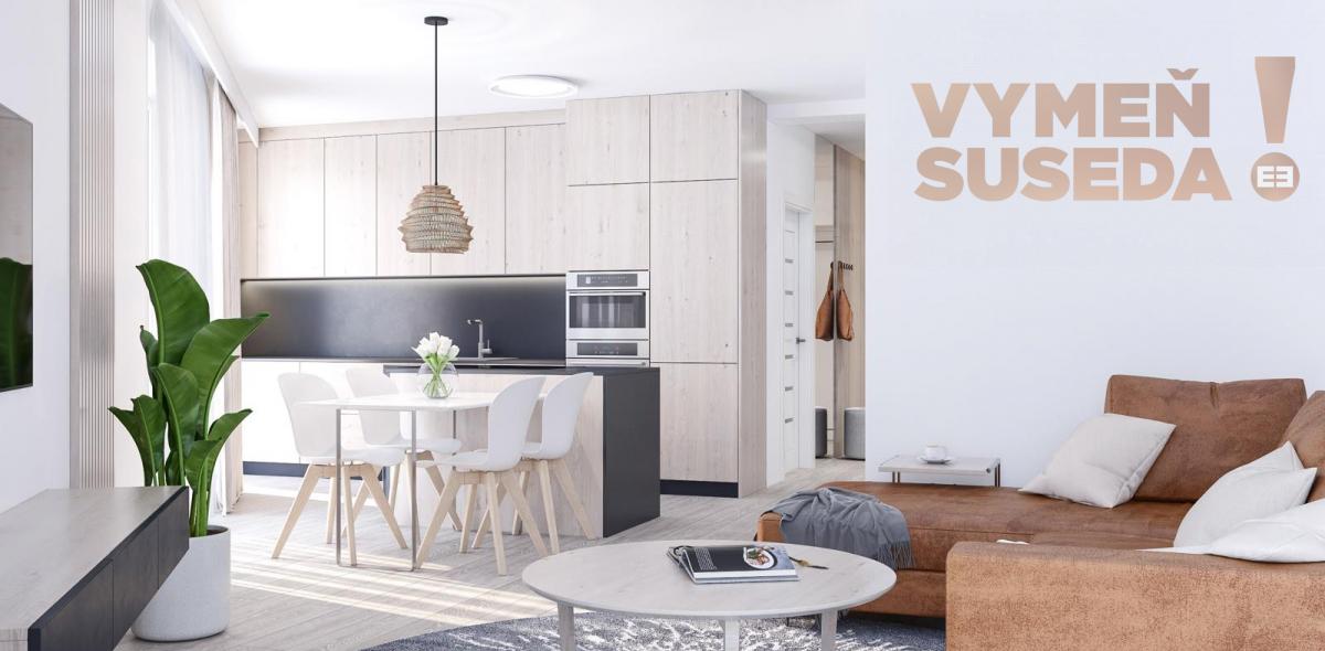 VYMEŇ SUSEDA! - 2 IZB. BYT s balkónom 67.75 m2, zariadená NOVOSTAVBA vo vysokom štandarde, kuchynská linka so spotrebičmi a klimatizácia v cene nehnuteľnosti.