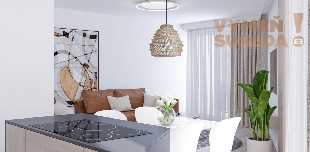 VYMEŇ SUSEDA! - 2 IZB. BYT s balkónom 67.75 m2, zariadená NOVOSTAVBA vo vysokom štandarde, kuchynská linka so spotrebičmi a klimatizácia v cene nehnuteľnosti.