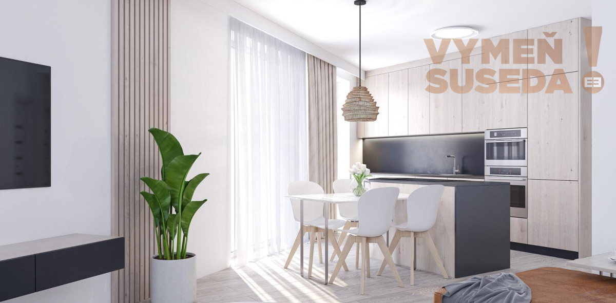 VYMEŇ SUSEDA! - 2 IZB. BYT s balkónom 67.75 m2, zariadená NOVOSTAVBA vo vysokom štandarde, kuchynská linka so spotrebičmi a klimatizácia v cene nehnuteľnosti.