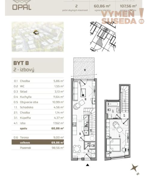 VYMEŇ SUSEDA! – VÝNIMOČNÝ 2 IZB. ZARIADENÝ MEZONET S TERASOU, PROJEKT OPÁL, JAROVCE