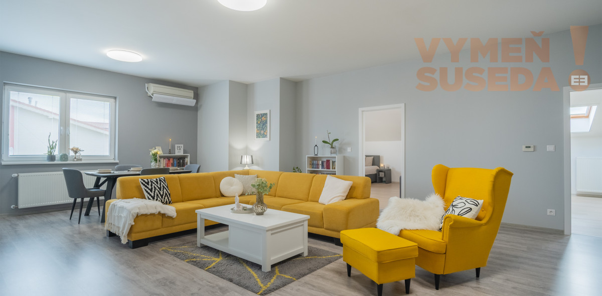 VYMEŇ SUSEDA! – 3 izb. veľkometrážny byt 145m2 v pokojnej lokalite len 10km od Bratislavy v Miloslavove, Agátova ulica.