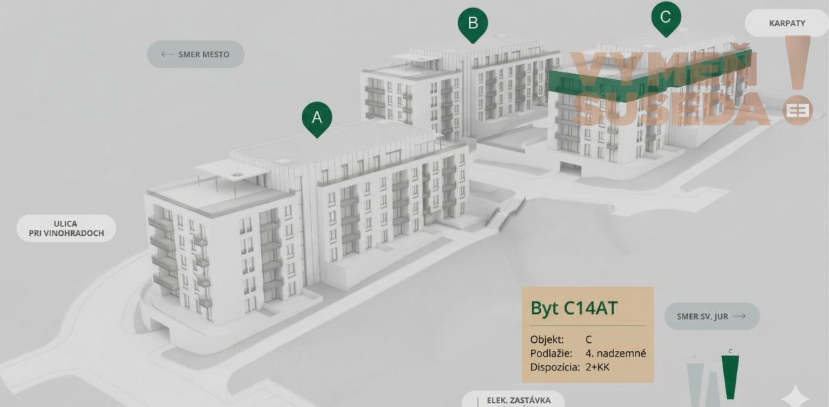 VYMEŇ SUSEDA! – PRIESTRANNÝ 2 IZB. BYT V NOVOSTAVBE S LOGGIOU, GARÁŽOVÝM STÁTÍM A PIVNIČNOU KOBKOU, PROJEKT TERRASY, BRATISLAVA III, RAČA.