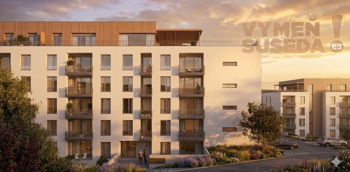 VYMEŇ SUSEDA! – PRIESTRANNÝ 2 IZB. BYT V NOVOSTAVBE S LOGGIOU, GARÁŽOVÝM STÁTÍM A PIVNIČNOU KOBKOU, PROJEKT TERRASY, BRATISLAVA III, RAČA.