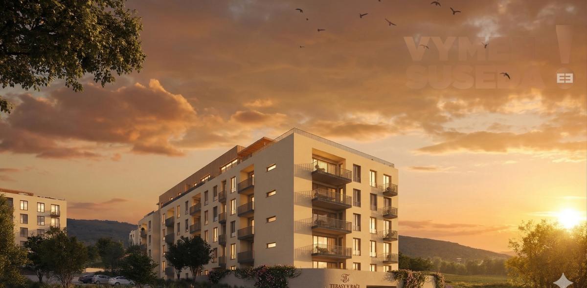 VYMEŇ SUSEDA! – PRIESTRANNÝ 2 IZB. BYT V NOVOSTAVBE S LOGGIOU, GARÁŽOVÝM STÁTÍM A PIVNIČNOU KOBKOU, PROJEKT TERRASY, BRATISLAVA III, RAČA.