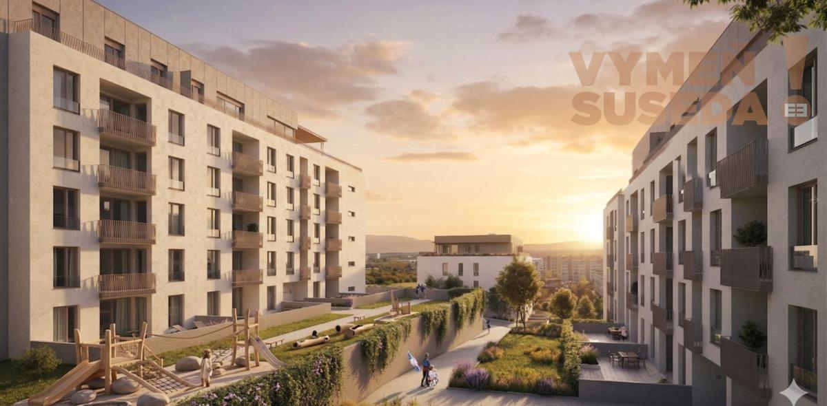 VYMEŇ SUSEDA! – PRIESTRANNÝ 2 IZB. BYT V NOVOSTAVBE S LOGGIOU, GARÁŽOVÝM STÁTÍM A PIVNIČNOU KOBKOU, PROJEKT TERRASY, BRATISLAVA III, RAČA.